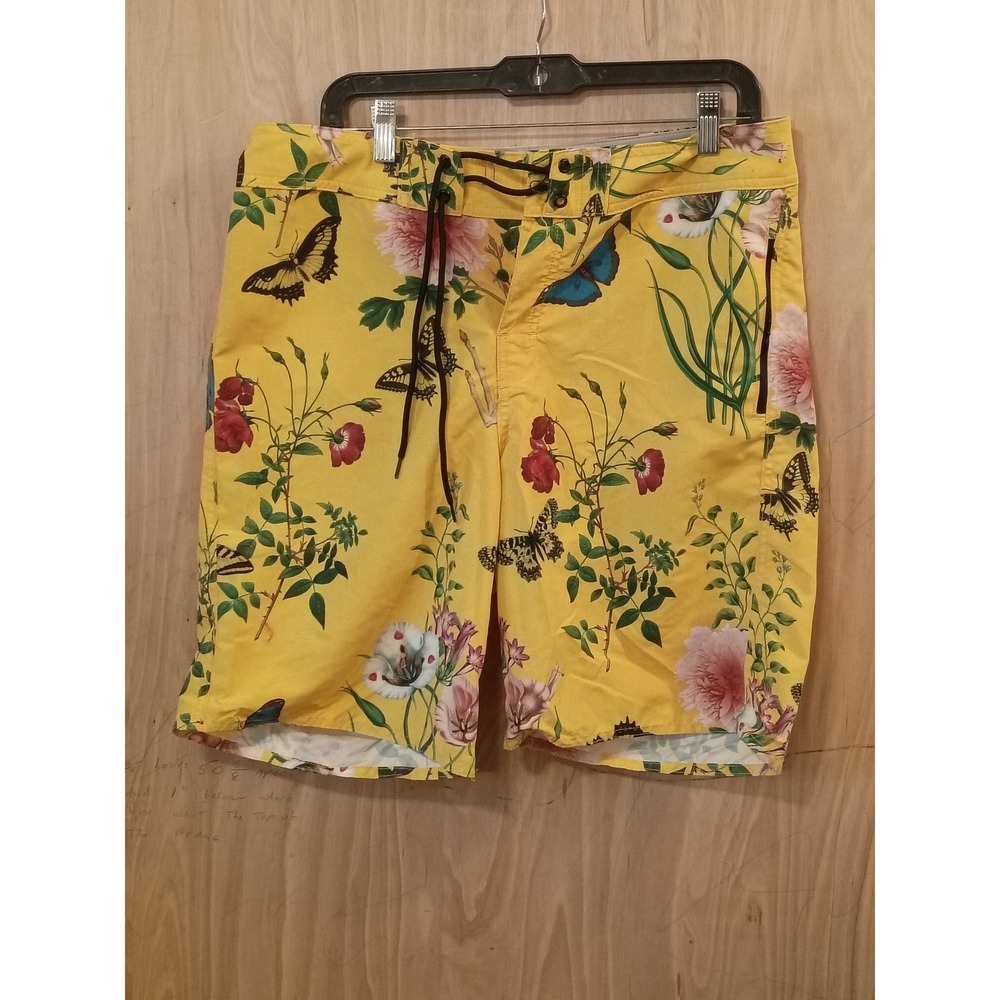 Old Bull Lee Mens Yellow Butterfly Floral Board Shorts Swim Trunks Size 34